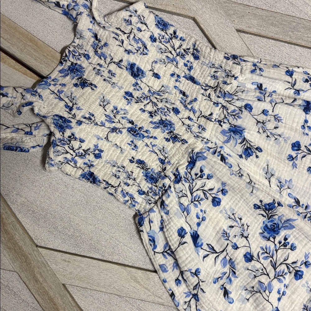 Floral Blue and White Girl’s Summer Jumpsuit - Picture 9 of 9